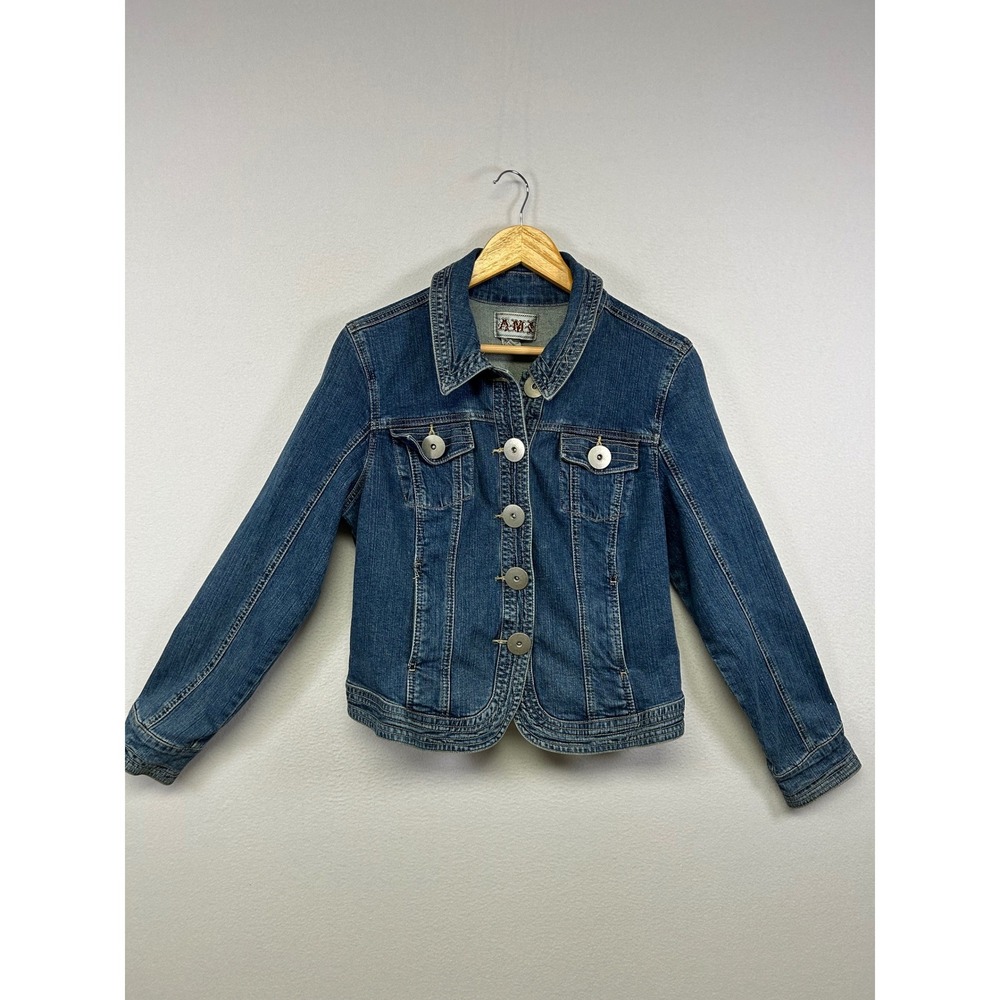 Y2K Indie A.M.S. Womens Large Blue Denim Trucker Jacket Industrial Button Up L